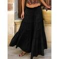 thumbnail image 6 of Women'S Summer Casual Elegant Smock Layered Tiered Maxi Skirt High Waisted A Line Flowy Long Skirts Black S, 6 of 8