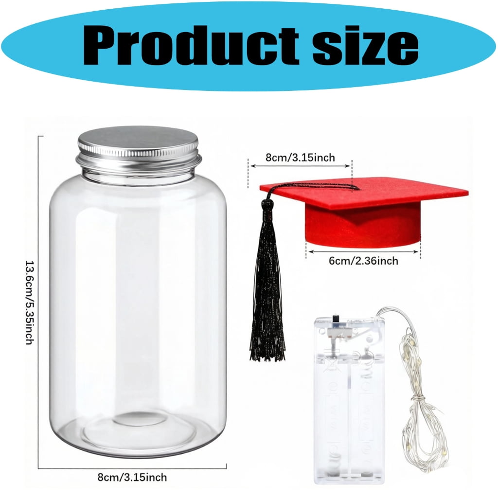 QueMer 2026 Graduation Centerpieces for Tables Light Up Masons Jar with Graduation Cap for College Congrats Grad Party Decors