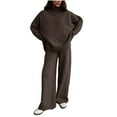 thumbnail image 3 of Xdegoge Womens Knit Cotton Sweater Sets 2 Piece Lounge Outfits Oversized High Collar Long Sleeve Thermal Pullover Tops Elastic Waist Warm Wide Leg Pants Fall Winter Trendy Casaul Matching Clothes, 3 of 9