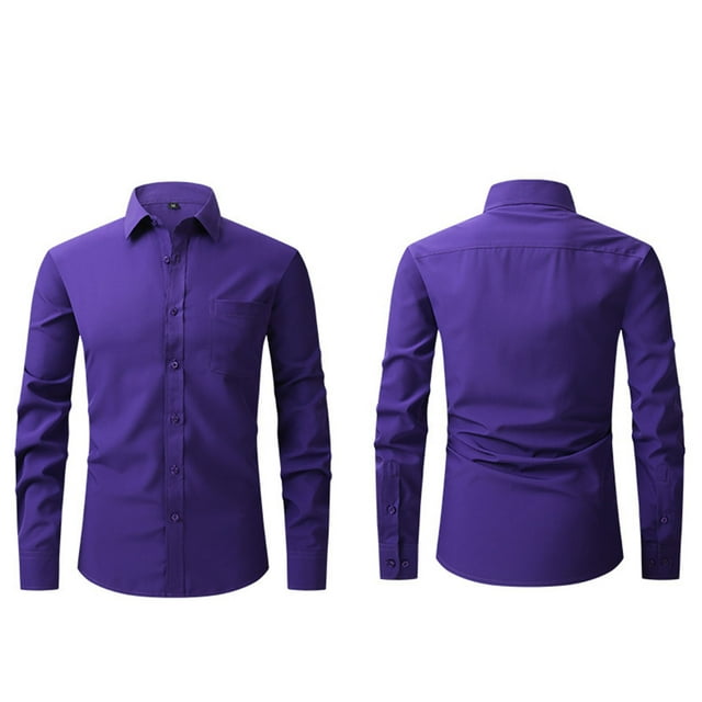 Dress Shirts for Men with Pocket Long Sleeve Big & Tall Tshirts Shirt Button-Down Collared Wrinkle-Free Solid Color Business Work Tops