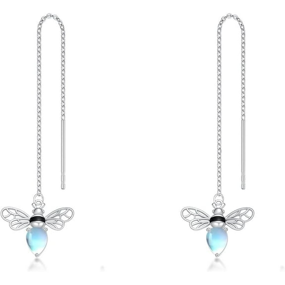 925 Sterling Silver Moonstone Long Chain Earrings Hummingbird/Cat/Clover with June Birthstone Threader Earrings for Women