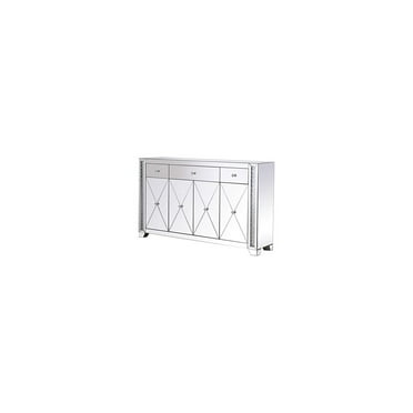 Elegant Decor Modern 4 Door 60" Clear Crystal Mirrored Sideboard