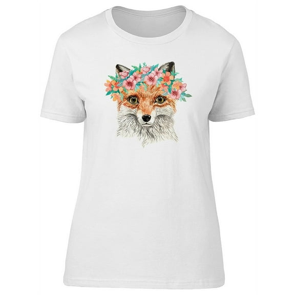 Fox With Flowers On His Head T-Shirt Women -Image by Shutterstock, Female Medium