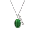 thumbnail image 2 of Delight Jewelry Silvertone Oval - Imitation Cat's Eye - Green - Silvertone Be Strong and Courageous Bar Charm Necklace, 23", 2 of 4