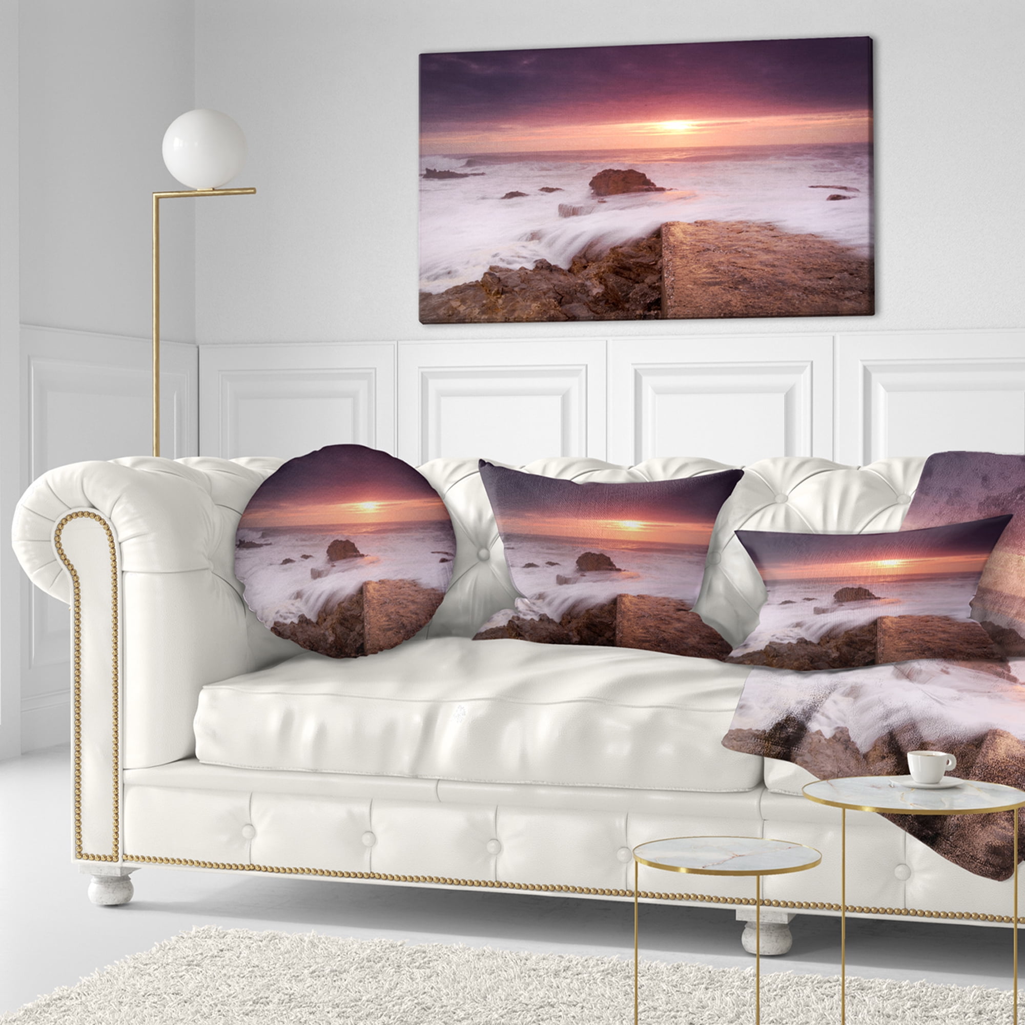 Designart Flowing Waves at Cable Shallow Coast - Seashore Throw Pillow - 12x20
