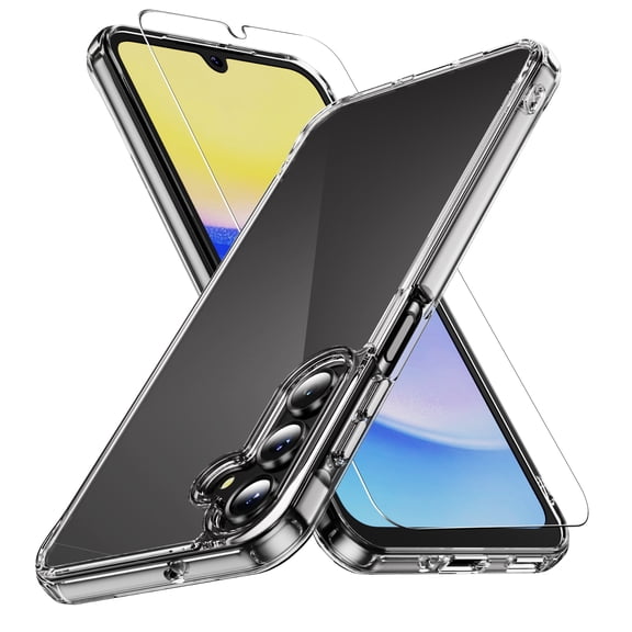 Dteck Clear Case with Tempered Glass Screen Protector for Samsung Galaxy A17 5G, Shockproof TPU PC Case Yellow-Resistant Transparent Back Cover,Clear