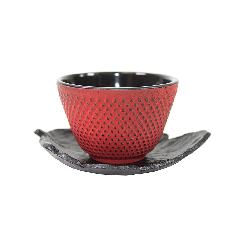 1 Black Leaf Teapot Saucer + 1 Red Polka Dot Hobnail Japanese Cast Iron