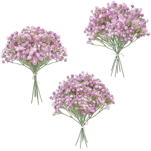 Nvzi 18 piezas de gypsophila artificial en aerosol, flores falsas moradas de tacto real para ramos de boda, centros de mesa, arreglos florales y decoraciones