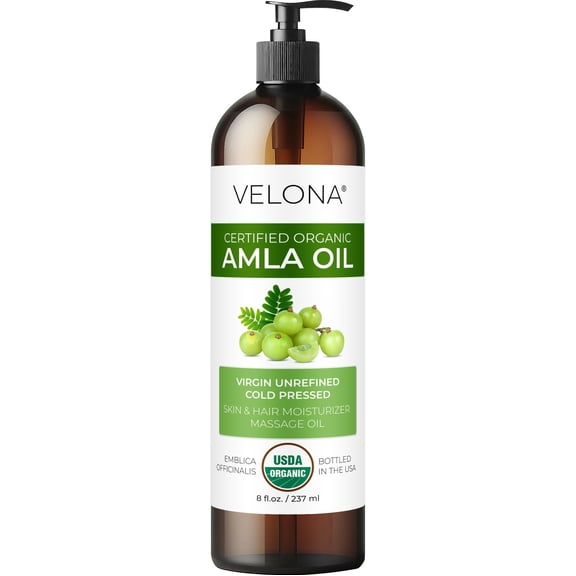 velona Amla Oil USDA Certified Organic - 8 Fl Oz | 100% Pure and Natural Carrier Oil | Extra Virgin, Unrefined, Cold Pressed | Body, Face & Skin Care