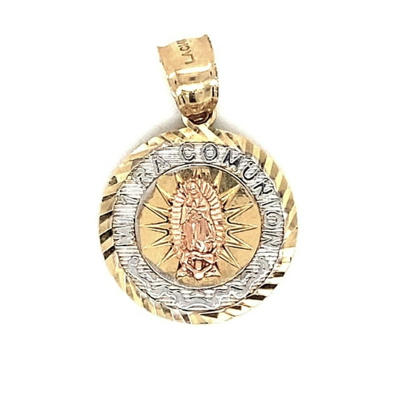 14K Tri-Color Gold Virgin Mary First Communion Pendant