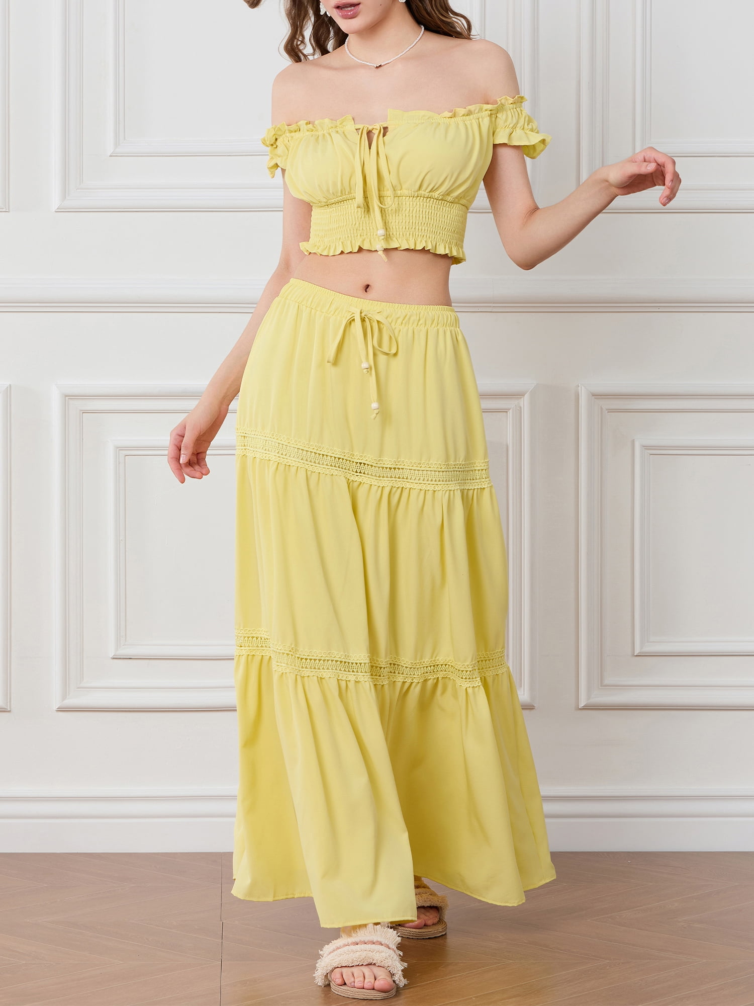 yellow frill crop top