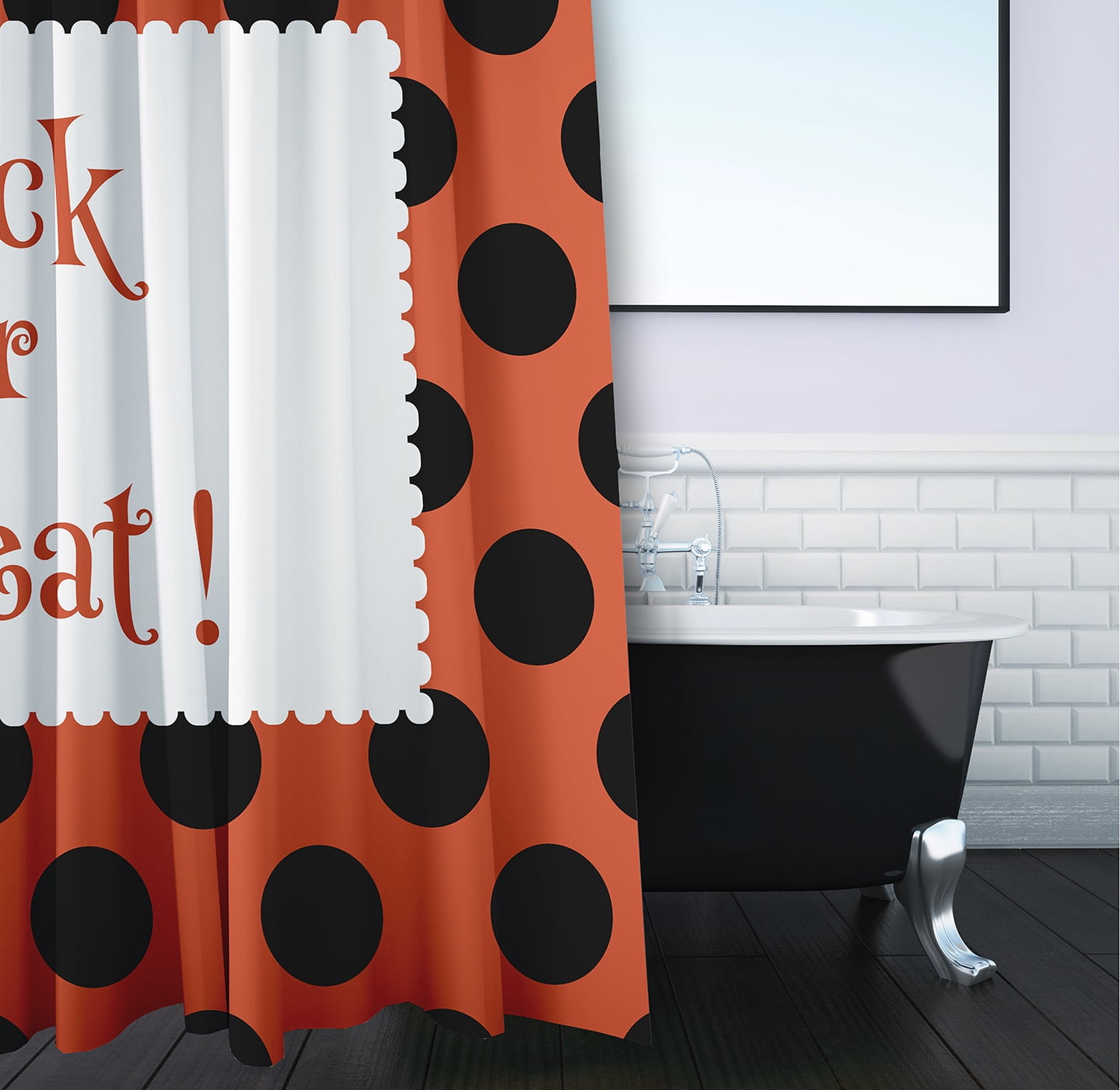 Simply Daisy 70" W x 73" L Halloween Trick or Treat Dots Polyester Shower Curtain, Harvest Orange [1 Ct]