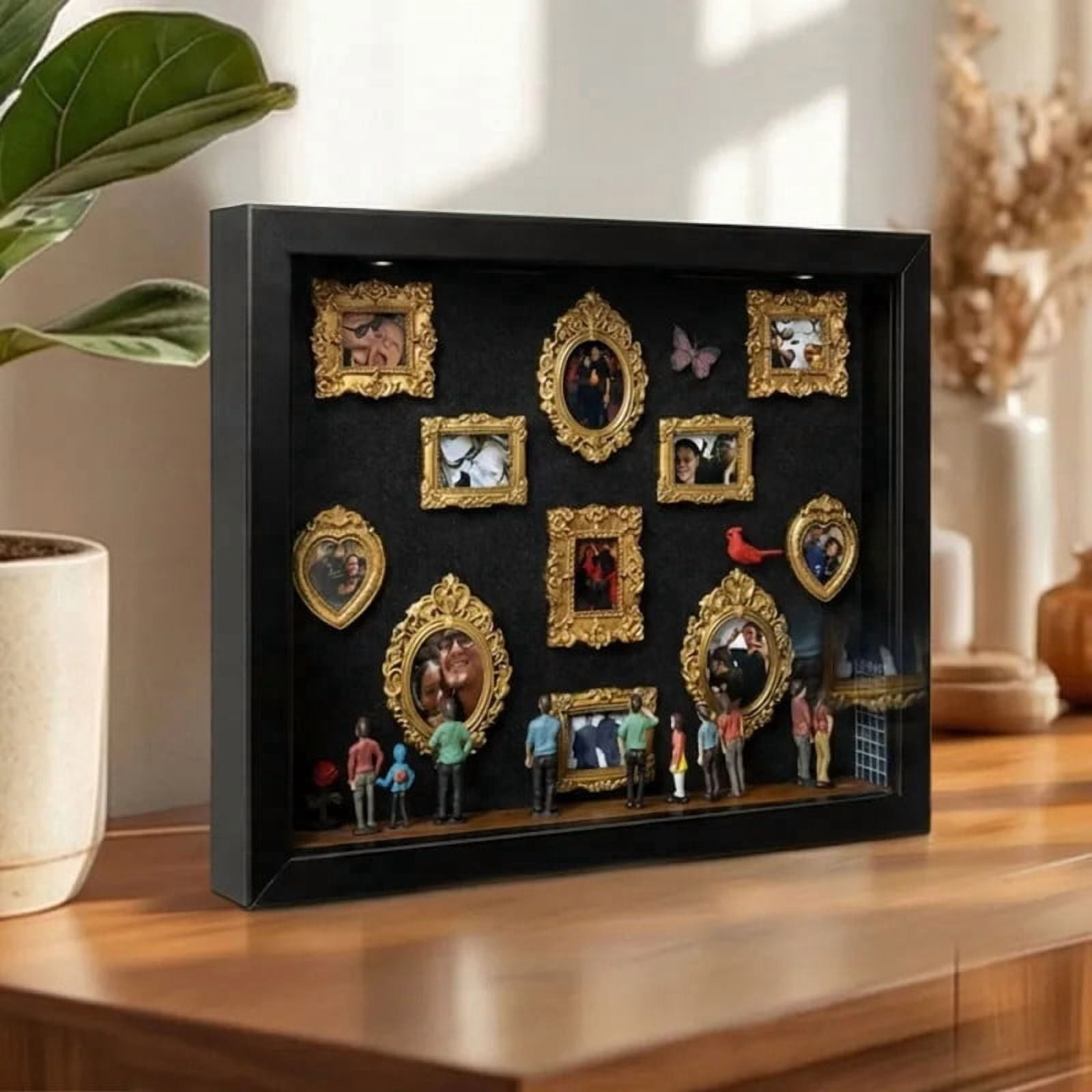 DIY Mini Repository Paper-Cut Silhouette Box,Personalized Keepsake Display with Miniature Frames Figurines and Lights,Thoughtful Gift for Weddings Anniversaries Graduations Family Milestone Use-A