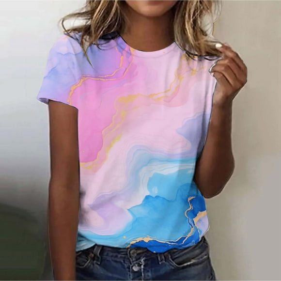 UANWENN Ladies Fashion Leisure Retro 3 D Dandelion Printing Short Sleeve T Shirt In Spring and Summer Coat Tee Shirt Women Graphic Women Compression Shirts Womens Lightweight Long Sleeve Shirt Pack