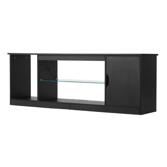TV Stand for TVs up to 65 Inch, Modern Entertainment Center with LED Lights, Wooden Storage & Adjustable Shelves, Black