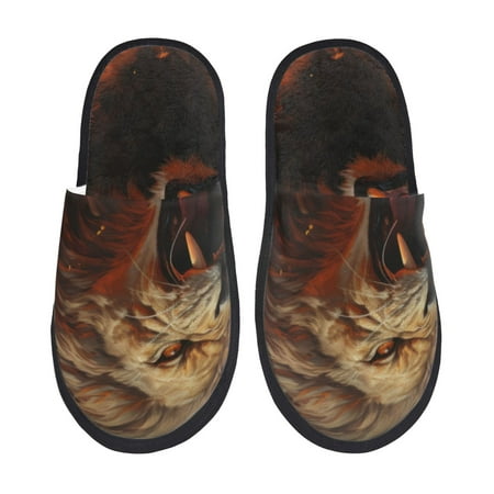 Balery Cool Flame Lion A Slient Indoor Furry Fleece Comfort House Shoes Soft Non-Slip Home Shoes Cotton slippers House Slippers-- Large