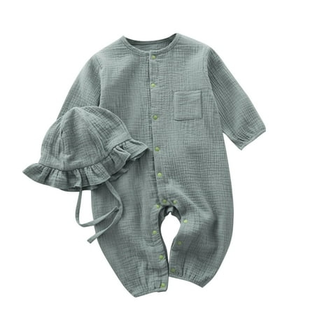 

YABCSAZ Toddler Baby Girls Boys Jumpsuit Long Sleeved Round Neck Button Down Rompers Casual Loose Cute Print Newborn Onesies Outfits