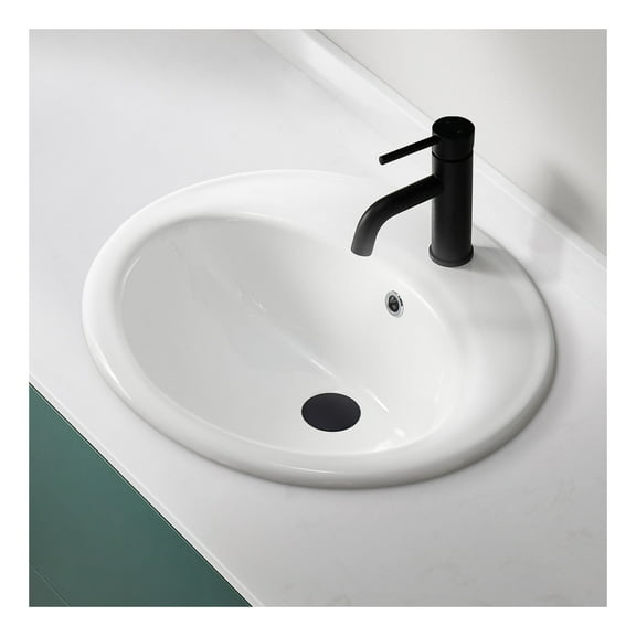 Luna Series 19 in. Ceramic Drop-in Oval Bathroom Sink Basin in White