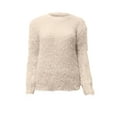thumbnail image 4 of Women's Mohair Blend Sweater Candy Color Crewneck Soft Knit Pullover (Khaki, M), 4 of 5
