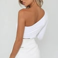thumbnail image 5 of YCNYCHCHY Summer T-shirt Sexy One Shoulder Crop Top Women Skew Collar Unique Long Sleeve Slim Fit Solid Leisure Basic Bodycon Tees, 5 of 6