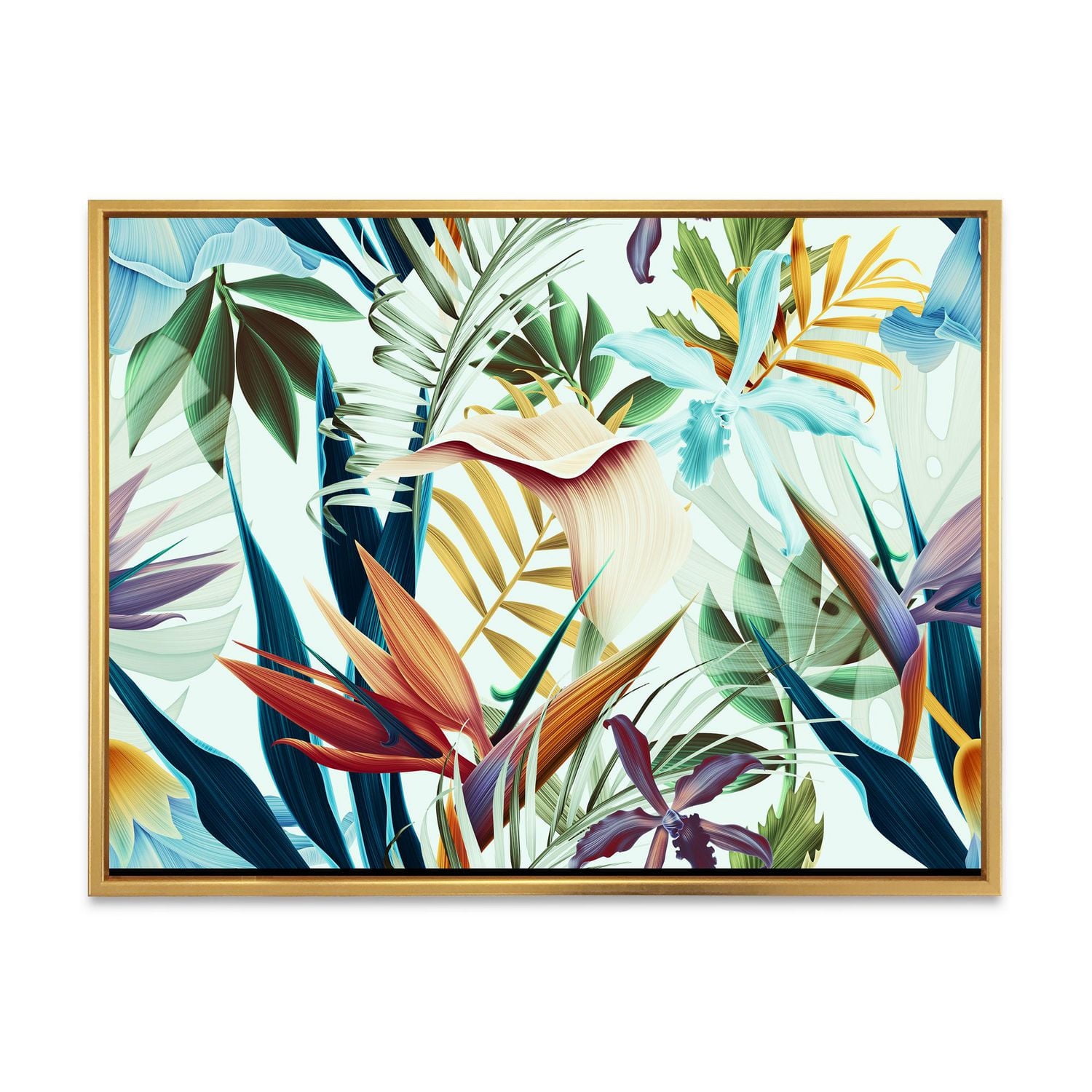 Designart Tropical VIntage Flowers I FLOAT FRAME WALL ART
