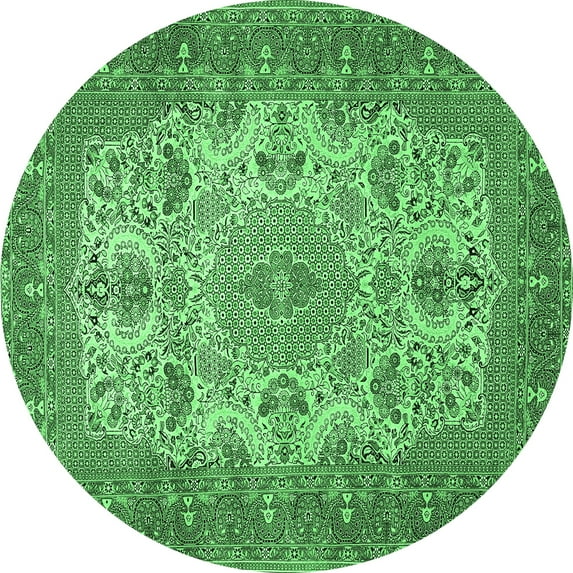 Ahgly Company Indoor Round Medallion Emerald Green Traditional Area Rugs, 4' Round
