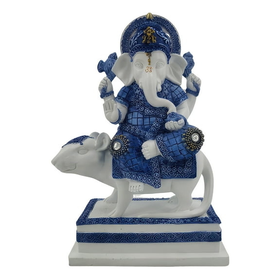 FC Design 8"H Blue and White Ganesh Seated on Mushak Figurine Statue Sculpture Ornament Decoration Home/Room Decor and Unique Gift Ideas for Housewarming, Holidays and Birthdays