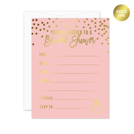 Blush Pink and Metallic Gold Confetti Polka Dots, Blank Bridal Shower Invitations with Envelopes, (Best Invitation Maker App)