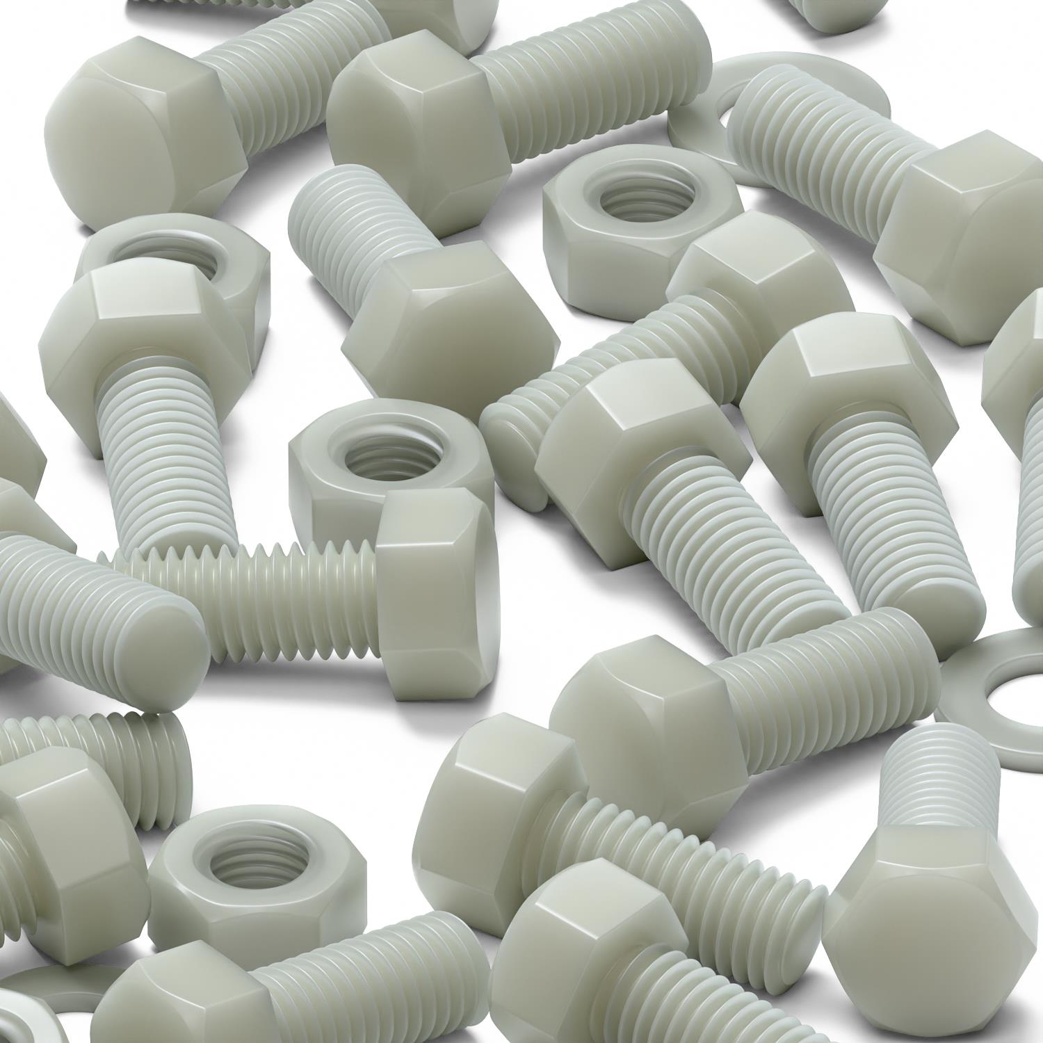 50 x Glass Filled Reinforced, Super Nylon Hex Head, M8 x 20mm, Machine Screws, Plastic Nuts and Bolts, Washers, (5/16 x 25/32 in)