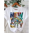 thumbnail image 1 of Black Oversized New York City Graphic Print T-Shirt | Short Sleeve Crew Neck Casual Top for Women | Vibrant Cityscape Design, 1 of 6