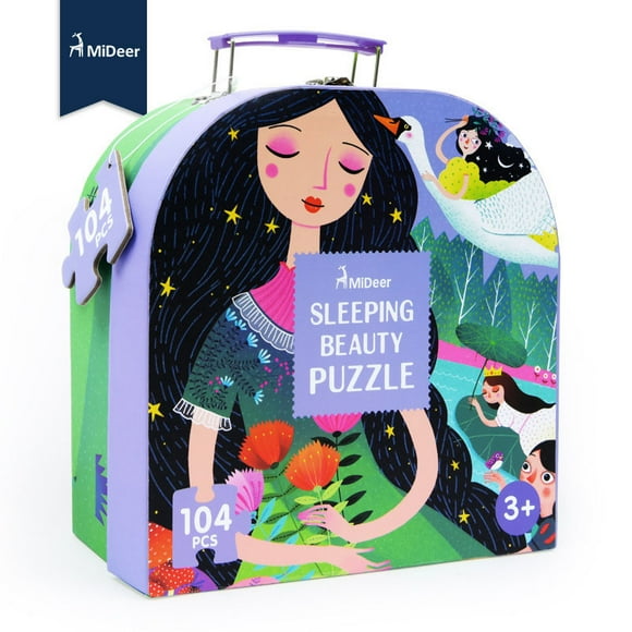 mideer Jigsaw Puzzle Treasure Gift-Box Box Set 104 Pieces - Sleeping Beauty (6 Fairy Tales) - Girls - Cinderella - Aladdin - Alice in Wonderland - Snow White - STEM Educational Learning Toy