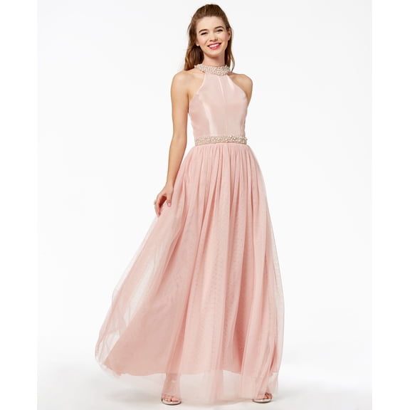 Speechless Juniors Imitation Pearl Halter Gown Antique Rose 13