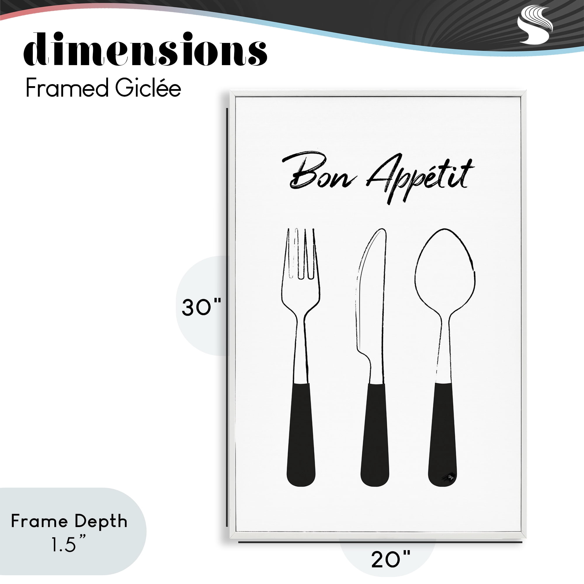 Stupell Industries Bon Appetit Fork Knife Spoon White Framed Giclee Art, design by Martina Pavlova