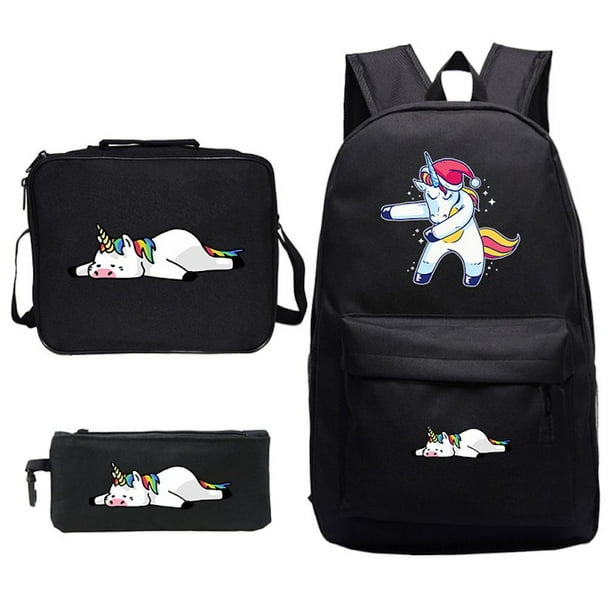 Set de mochila escolar casual con estampado de unicornios