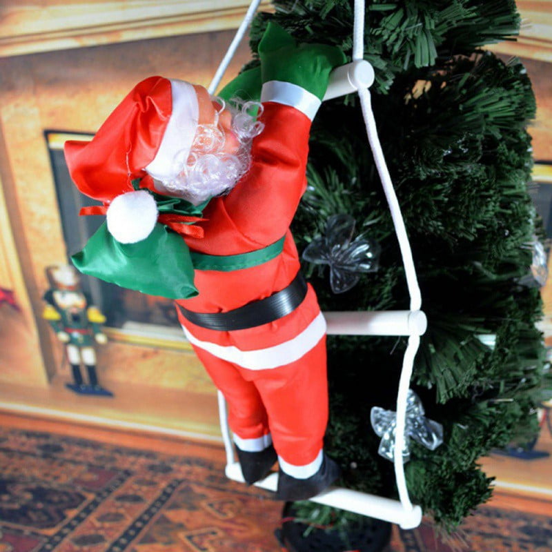 Santa Claus Climbing on Rope Ladder Christmas Tree Indoor Outdoor Ornament Decor 