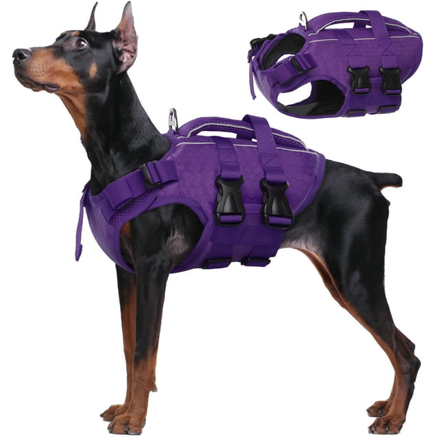 Kuoser Dog Life Jacket, Reflective and Adjustable Dog Life Vest for Small Medium Large Dogs, Purple, XL