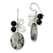 Sterling Silver Black Agate/Crystal/Tourmalinated Qtz Earrings