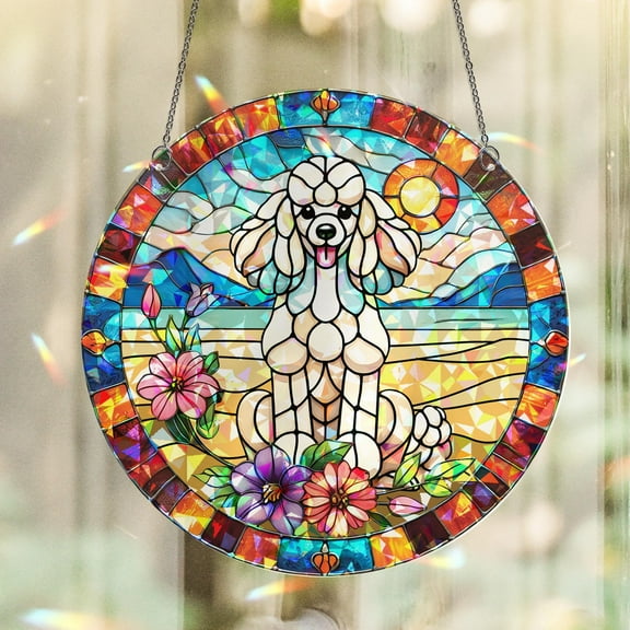 Lotusprinthandmade Poodle Dog Pattern Custom Shape Broken Glass Hologram Ornament 3.5in, 3d poodle dog holographic decoration