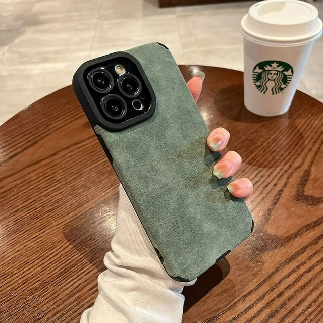 Fashion Matte Leather Silicone Case For iPhone 14 Plus 12 13 Mini 11 15 Pro Max 7 8 SE XR X XS Lens Protection Shockproof Cover Green For iPhone13 Pro Max