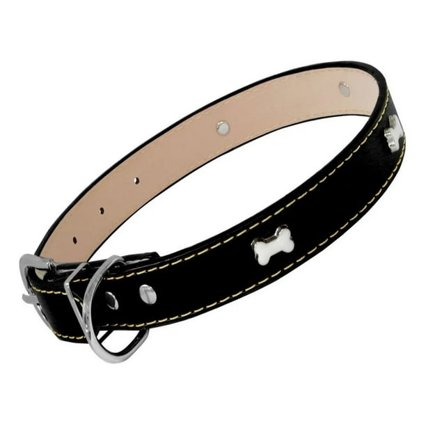 Collar Premium para Perro Chico Piel Sintética AJR Nunbell Remaches de Huesitos de Acero Inoxidable