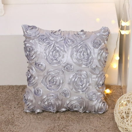 Tayyakoushi 3d Solid Satin Rose Flower Square Classical Pillowcase Bed Sofa Cushion Cover Arts Decorative Rose Flowers Throw Pillow Covers Purple