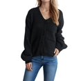 thumbnail image 3 of Women'S Winter Button Down Cardigan Sweaters Casual Coats Oversized Chunky Cable Knit Long Sleeve Outwear Black M, 3 of 8