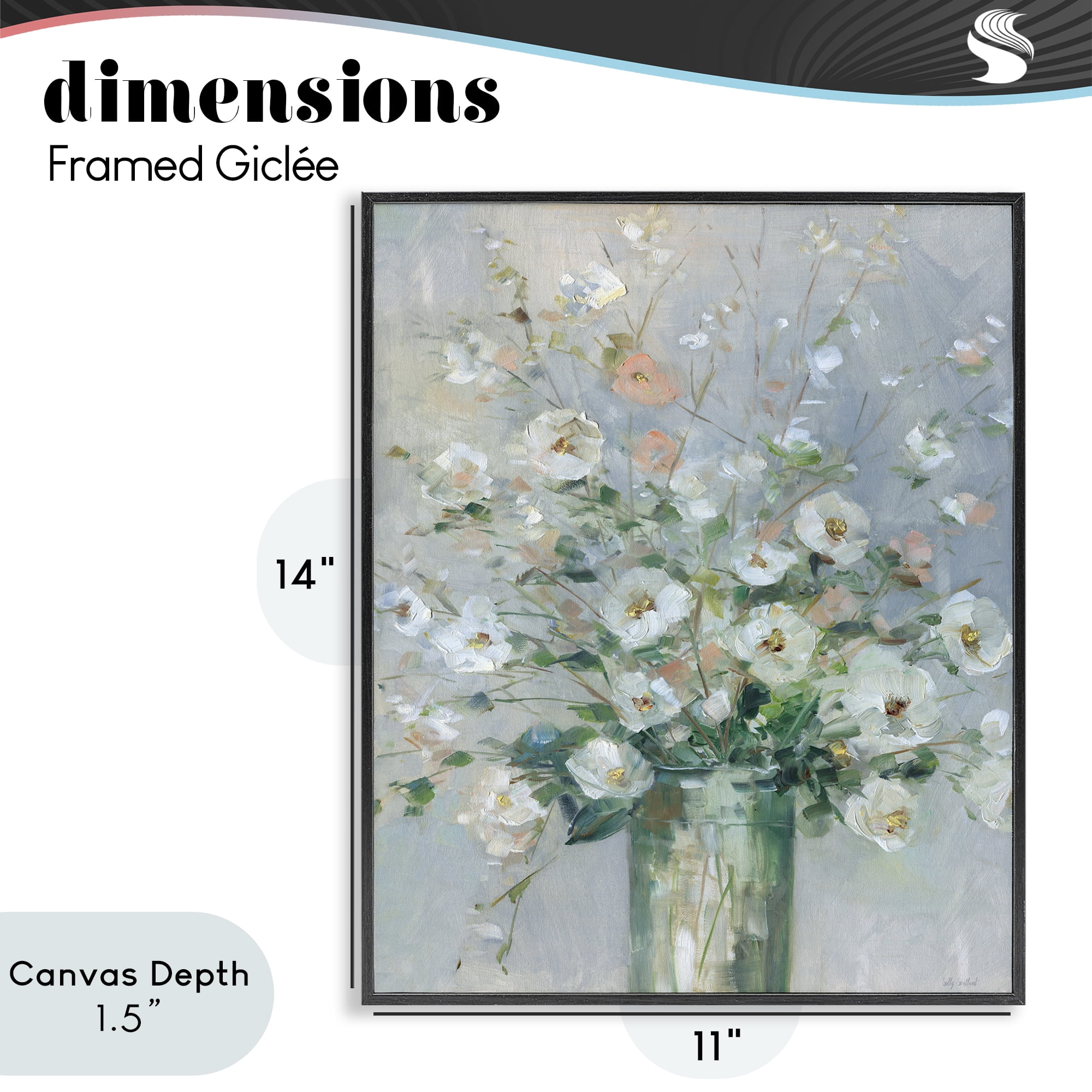 Stupell Industries Delicate White Blossoms Impression Black Framed Giclee Art, design by Sally Swatland