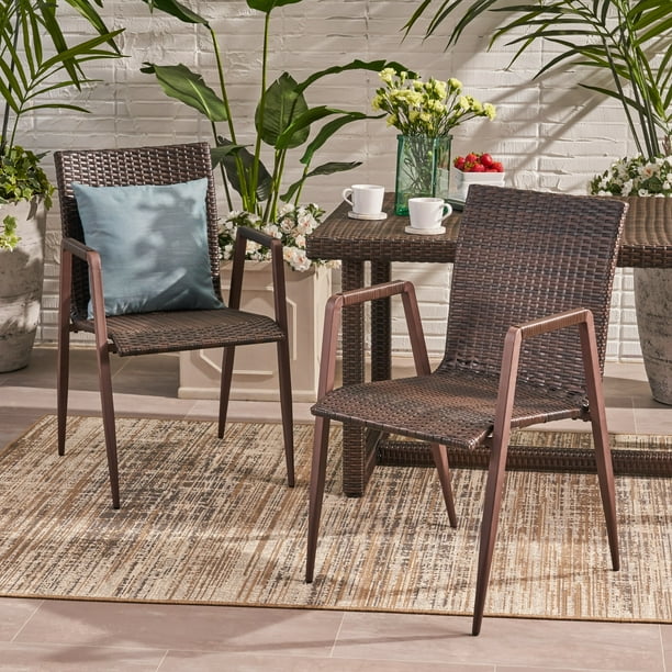 Outdoor Wicker Dining Chairs, Brown - Walmart.com - Walmart.com