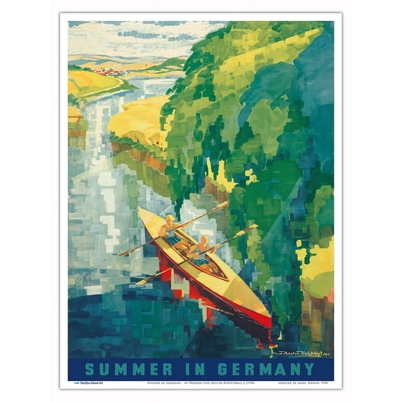Summer in Germany - Kayaking - Vintage Railroad Travel Poster by Werner von Axster-Heudthass c.1930s - Master Art Print (Unframed) 9in x 12in