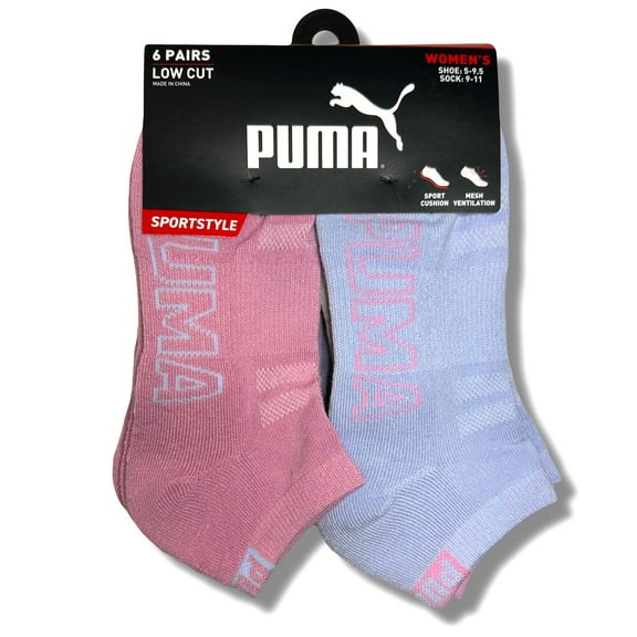 PUMA SOCKS WOMEN'S - LOW CUT 253 - SLATE PINK PURPLE - SHOE SZ 5-9.5 -PACK 6
