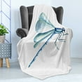 thumbnail image 4 of Dragonfly Soft Flannel Fleece Throw Blanket, Hand Drawn Watercolor Dragonfly with Grunge Murky Influences Picture, Cozy Plush for Indoor and Outdoor Use, 50" x 60", Pale Blue White, by Ambesonne, 4 of 5