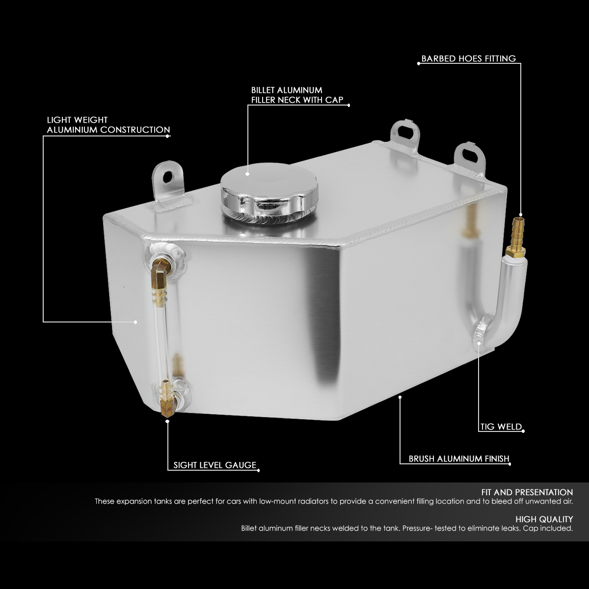 DNA Motoring TANK-COL-001 For 1984 to 1996 Chevy Corvette Aluminum Coolant Expansion Recovery Overflow Tank Bottle 85 86 87 88 89 90 91 92 93 94 95