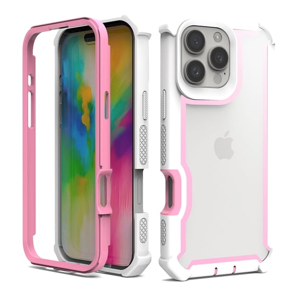 Compatible With iPhone 16 Pro Max Rugged Clear Phone Case,2-in-1 Heavy Duty Designing,Shokcproof Rugged Anti-fall Protective Transparent Two-color Design Thin Fit Phone Case Cover,Pinkwhite