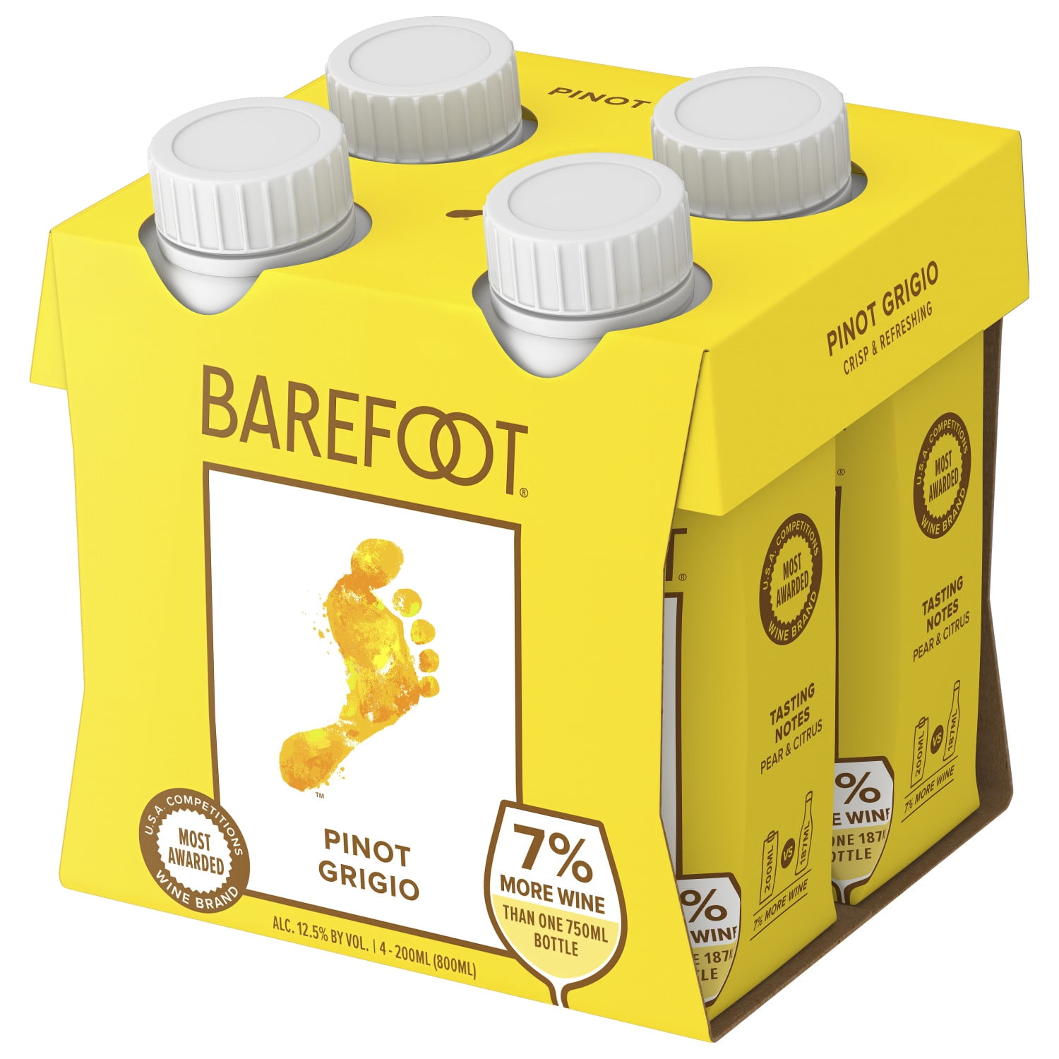 Barefoot Pinot Grigio, 4 Pack, 200 mL Bottles